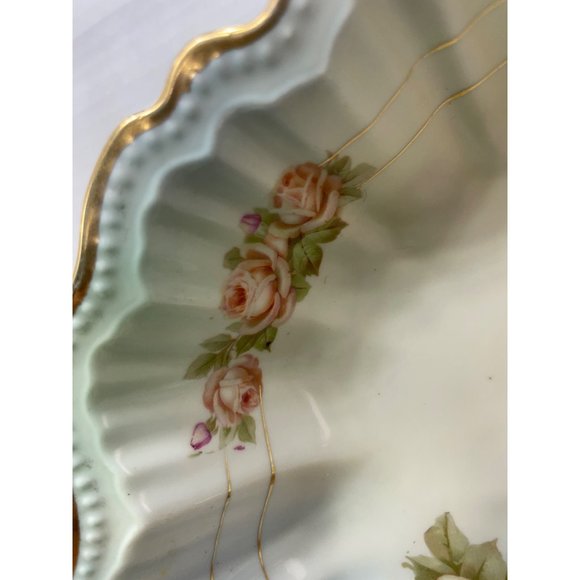 Victoria Czech Slovakia Porcelain Transfer-ware Roses Bowl Fluted Scalloped Rim - Picture 3 of 6